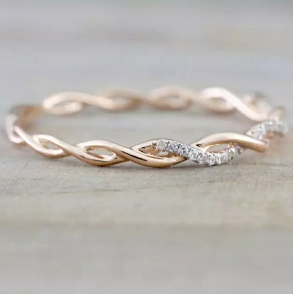Rose Gold Delicate Twisted Eternity Band - Picture 2 of 3